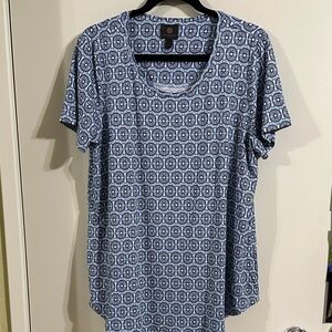 JM Collection Geometric Blue Short Sleeve Tee